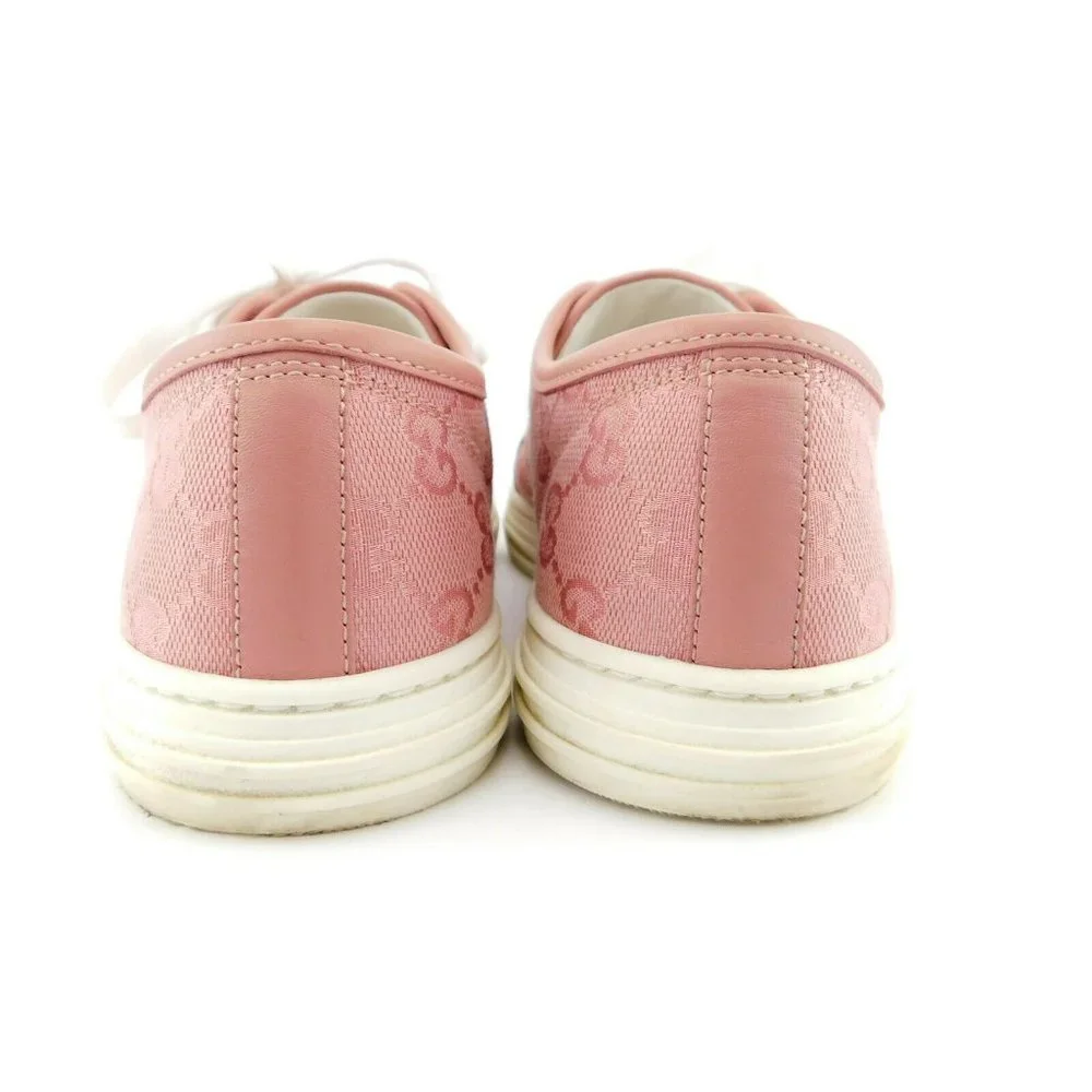 GUCCI Pastel Pink Leather Cap Toe GG Logo Monogram Canvas Lace-up Sneakers 39